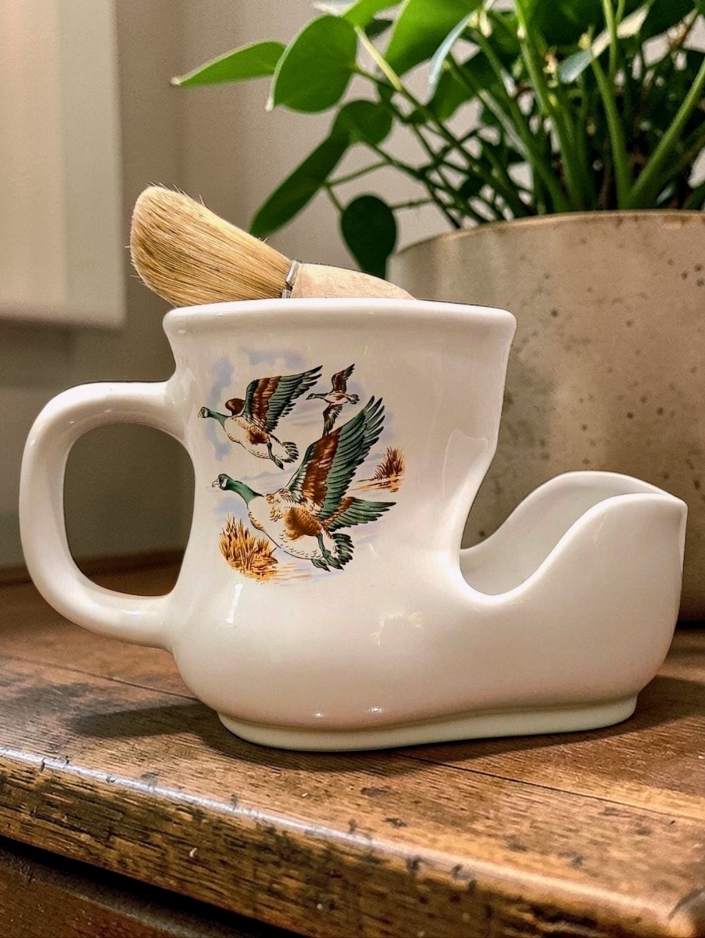 Vintage Shaving Mug, Canada Geese  Cabin Lodge Gentlemens Vanity Bathroom  Decor